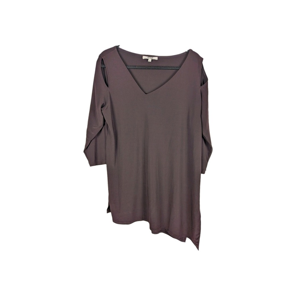 Sympli Size 14 Purple Asymmetrical Tunic Top Cut Out Shoulder 3/4 Sleeve Luxury